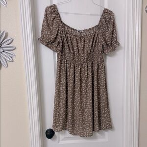Iris brown tan floral ruffle sleeve flare dress size XL